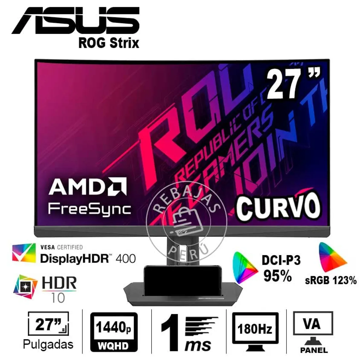 ASUS - Monitor Gaming ASUS ROG Strix XG27WCS 27 QHD 180Hz HDR USB-C