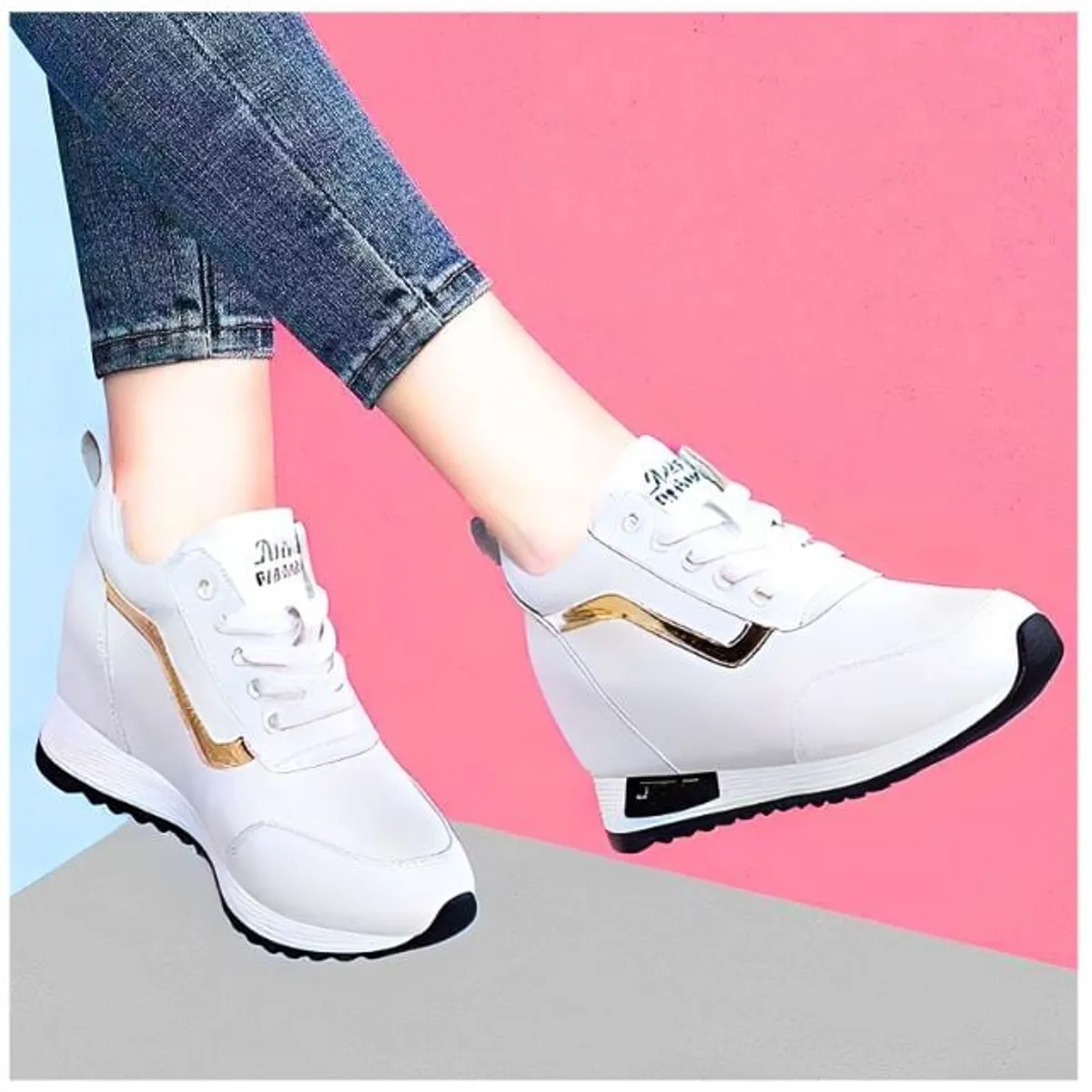 GENERICO - ZAPATILLA DE MUJER CON PLATAFORMA  ALTA 7CM SPORTS RETYNS 789 - BLANCO