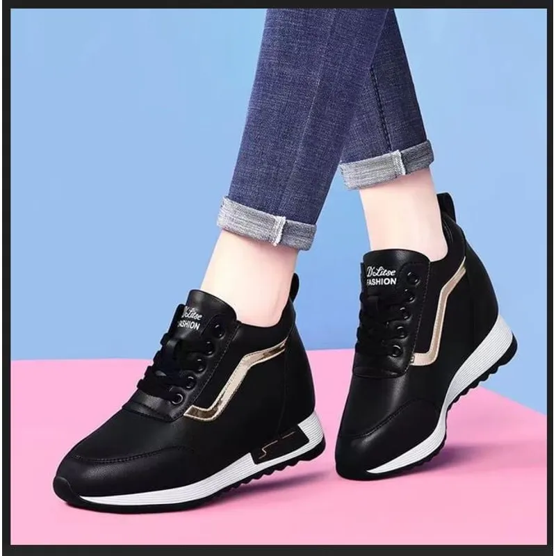 GENERICO - ZAPATILLA DE MUJER CON PLATAFORMA  ALTA 7CM SPORTS RETYNS 789 - NEGRO