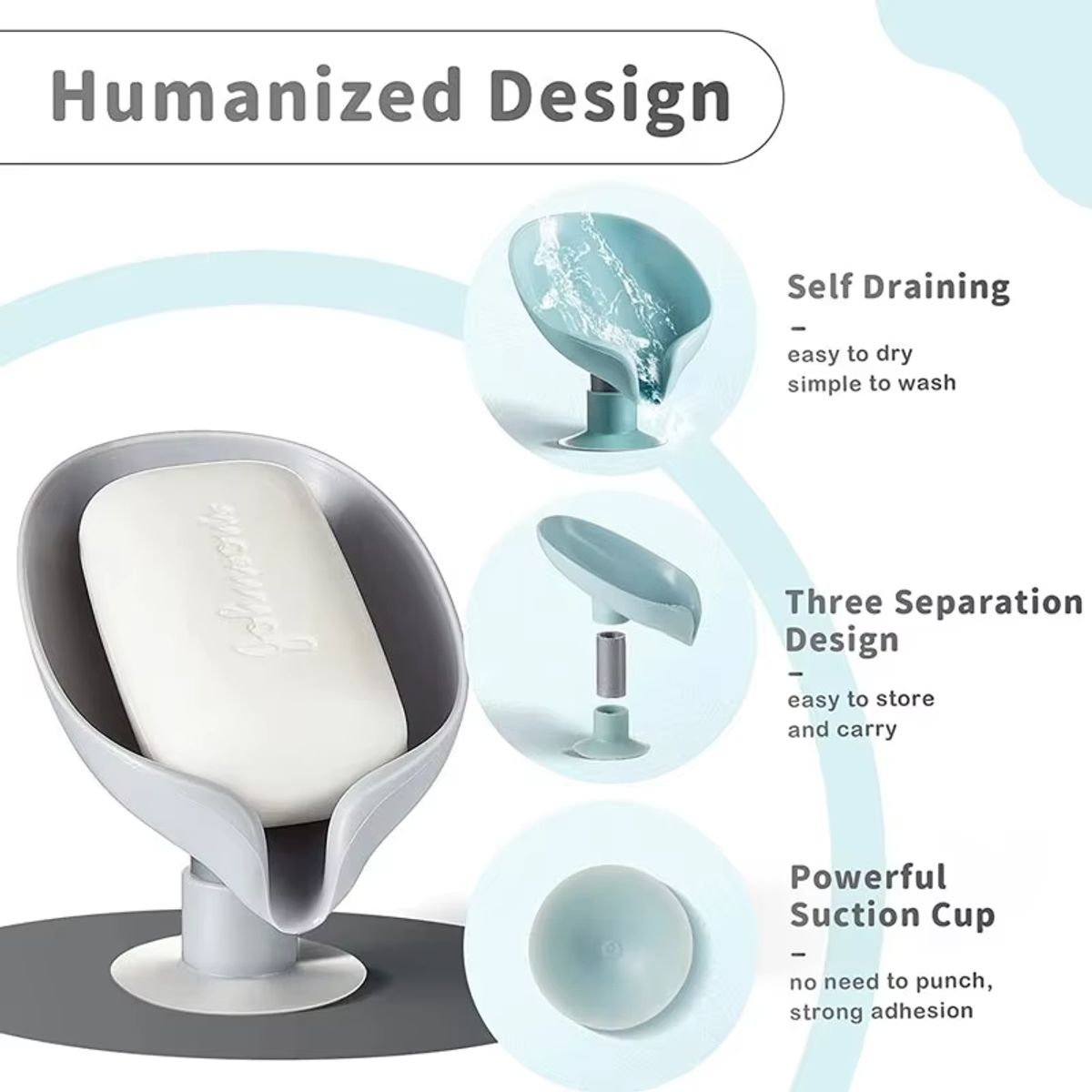 GENERICO - Soporte de jabón de drenaje con forma de hoja - Color Celeste