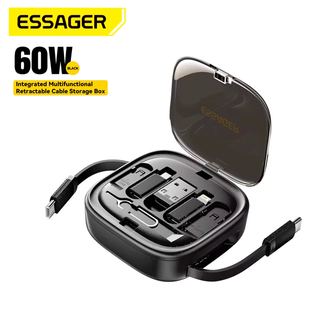 ESSAGER - Cable datos multi puertos Tipo C carga rapida retractil essager