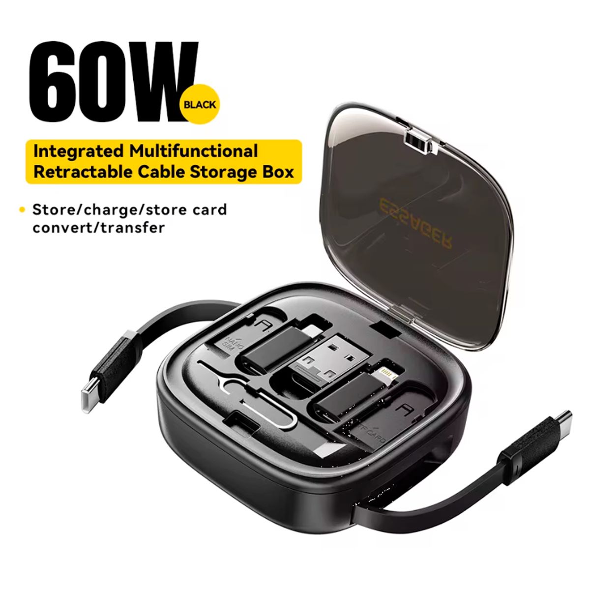 ESSAGER - Cable datos multi puertos Tipo C carga rapida retractil essager