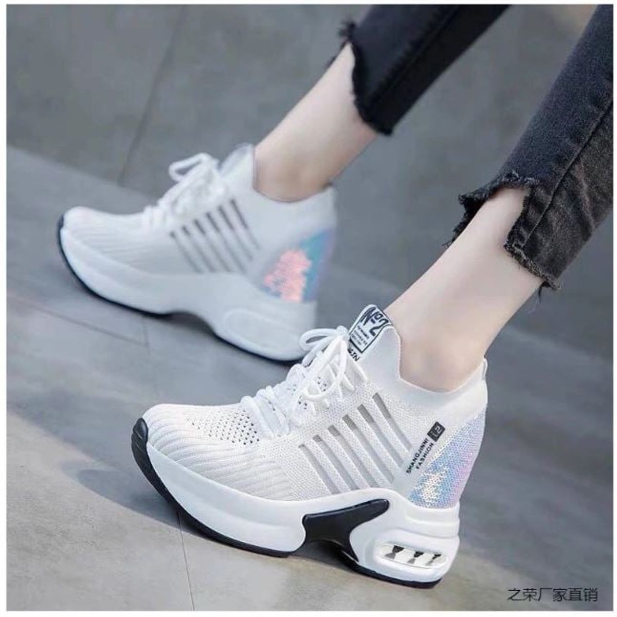 GENERICO - ZAPATILLA DE MUJER CON PLATAFORMA  ALTA 8CM FASHION N°2 B13 - BLANCO