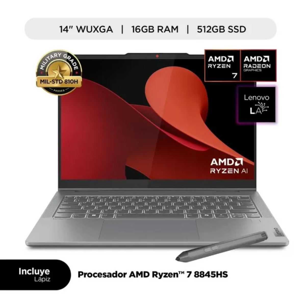 LENOVO - Laptop Lenovo IdeaPad 5 Touch 14" Windows 11 Home en español AMD Ryzen 7 8845HS 512GB 16GB + Lápiz