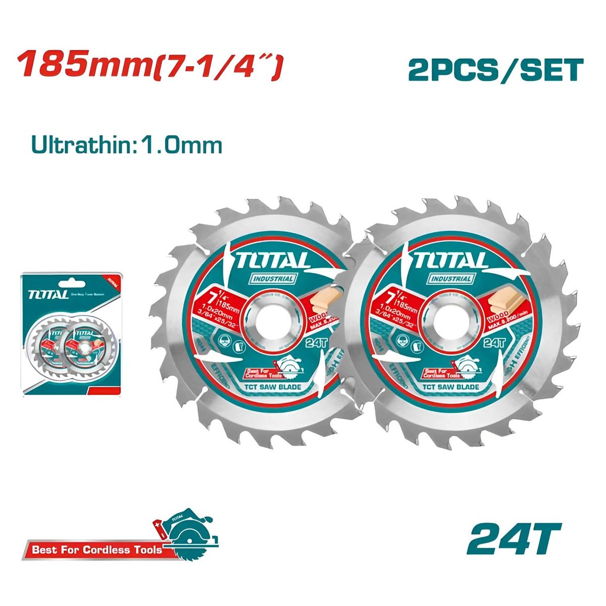 TOTAL TOOLS - Discos Ultra Delgado 185mm 7¼  24T 2PCS- TAC2331853
