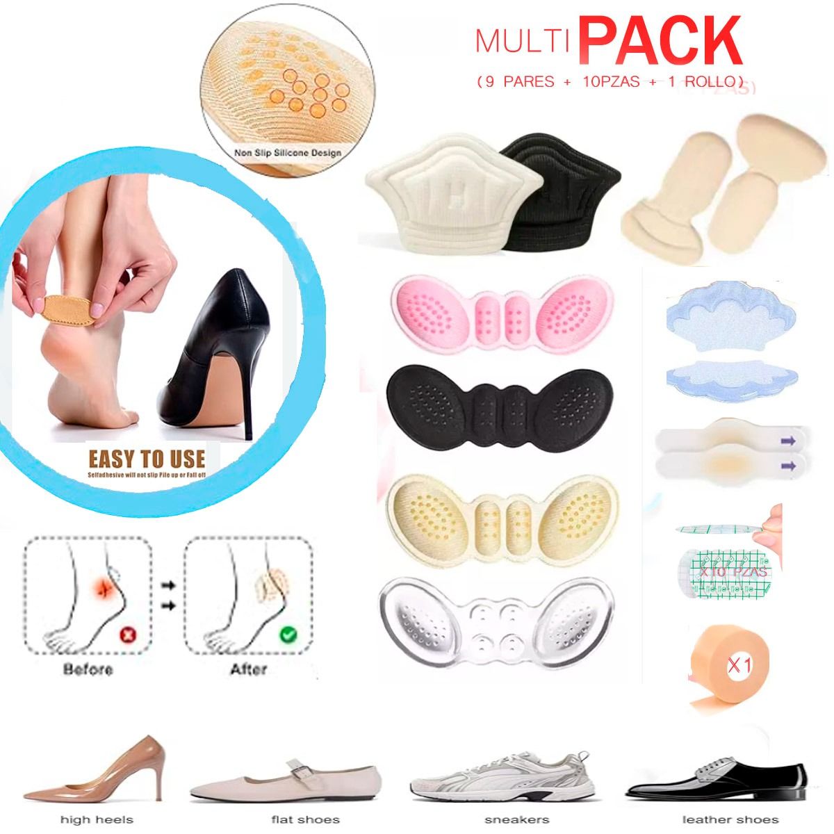 GENERICO - Pack 11 Protectores de Talón Autoadhesivo para Pie