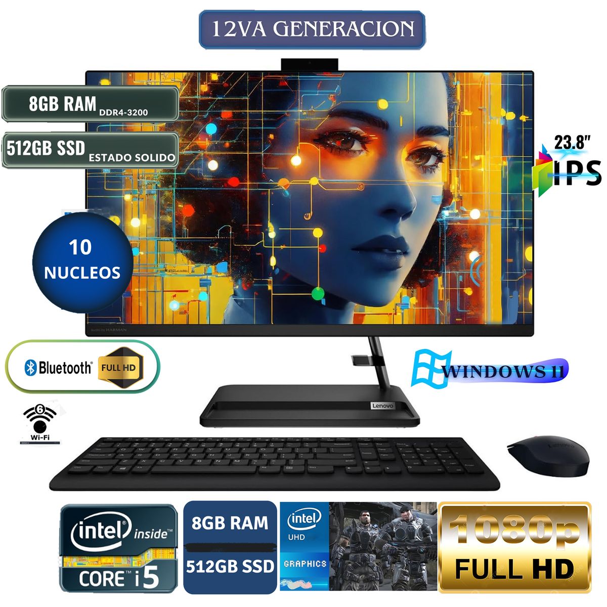 LENOVO - All In One Lenovo IdeaCentre 3 24IAP7 23.8" FHD Core i5-12350H 8GB RAM 512GB SSD