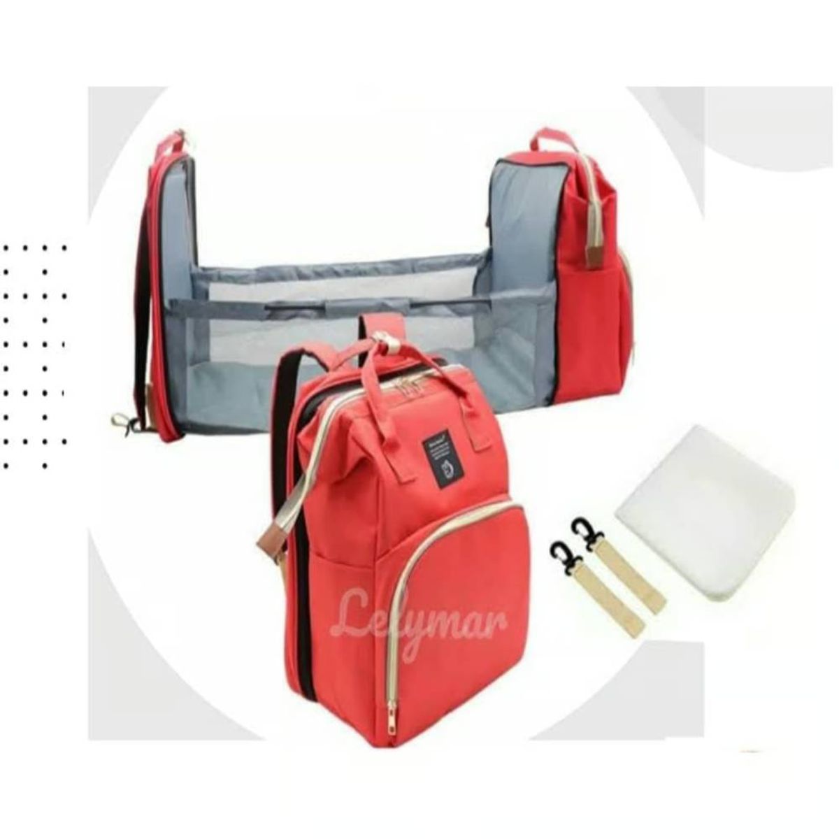 GENERICO - MOCHILA PAÑALERA CONVERTIBLE 3 EN 1 - ROJO