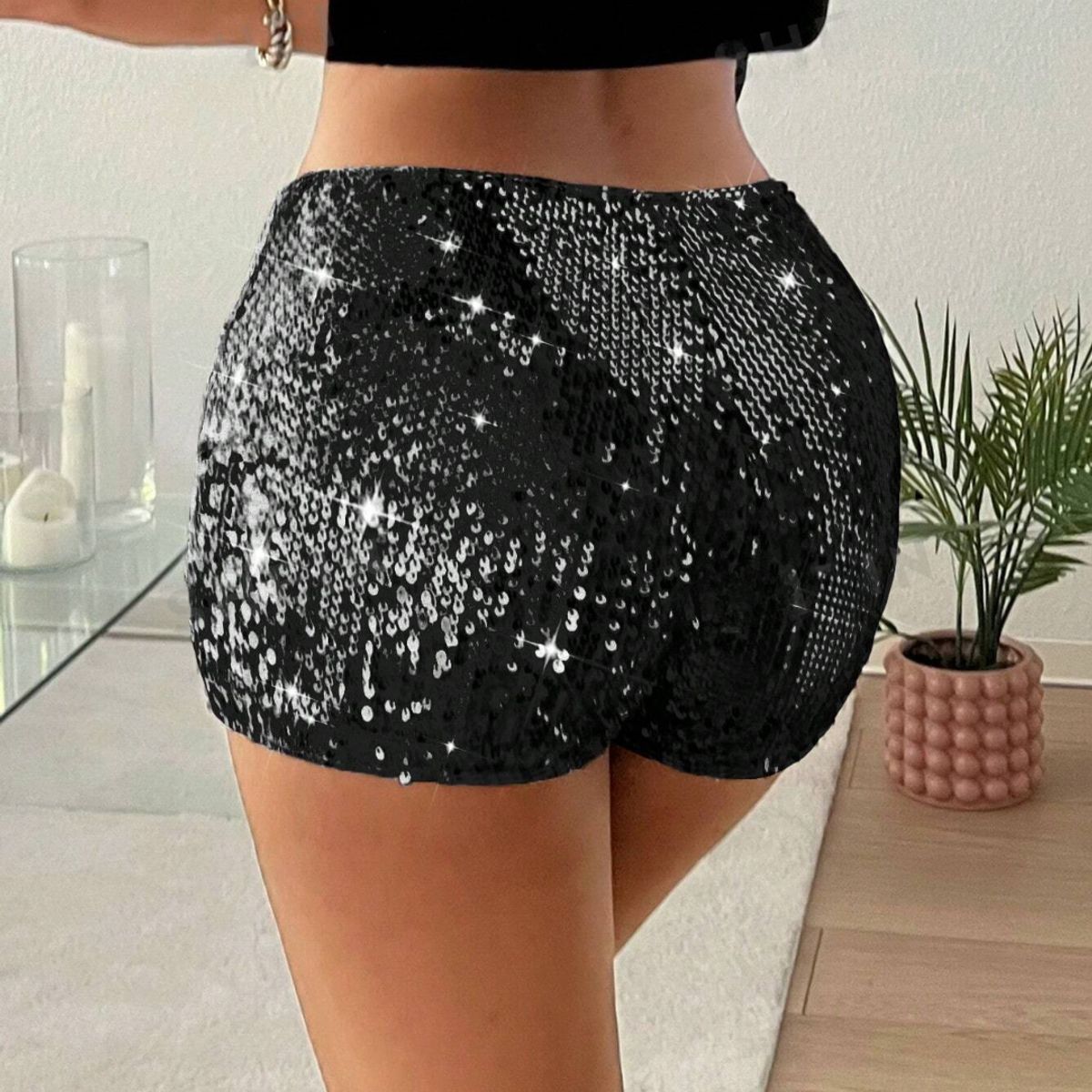 GENERICO - Micro Short Lentejuelas Negro