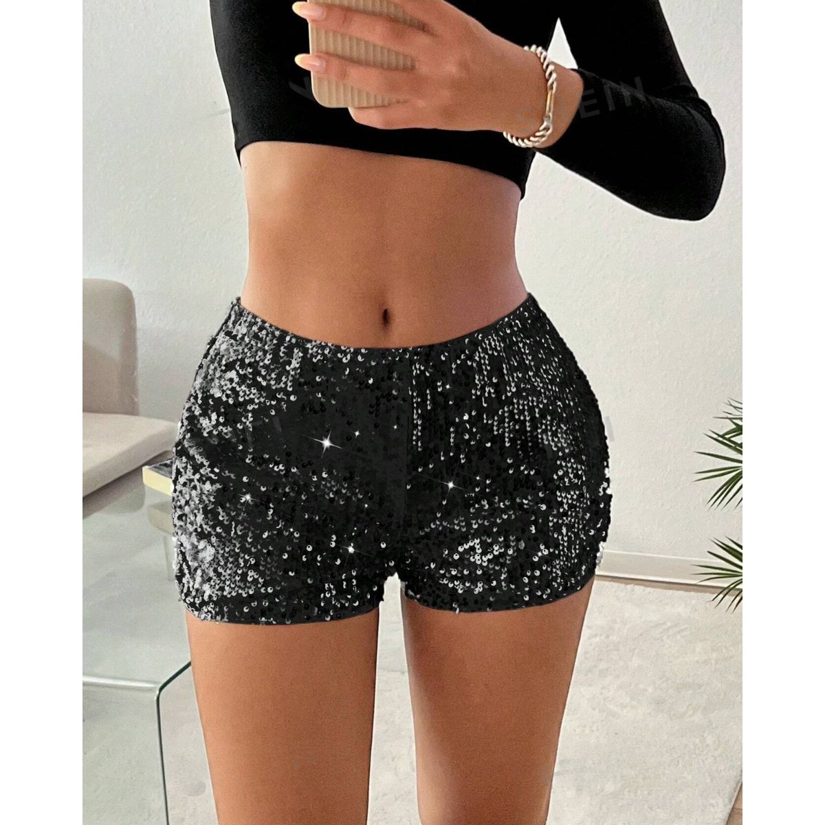 GENERICO - Micro Short Lentejuelas Negro