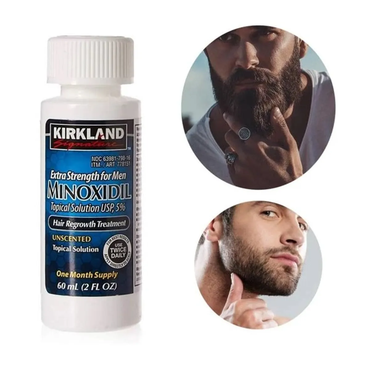 KIRKLAND - Minoxidil 5% Incluye Gotero para barba y cabello
