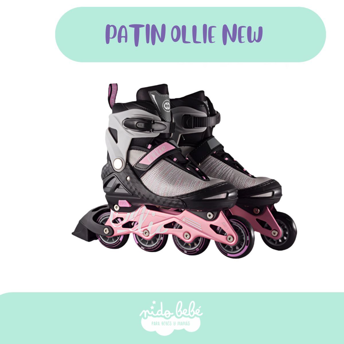 OLLIE - Patines para niña modelo lineal negro con  talla 38 -41