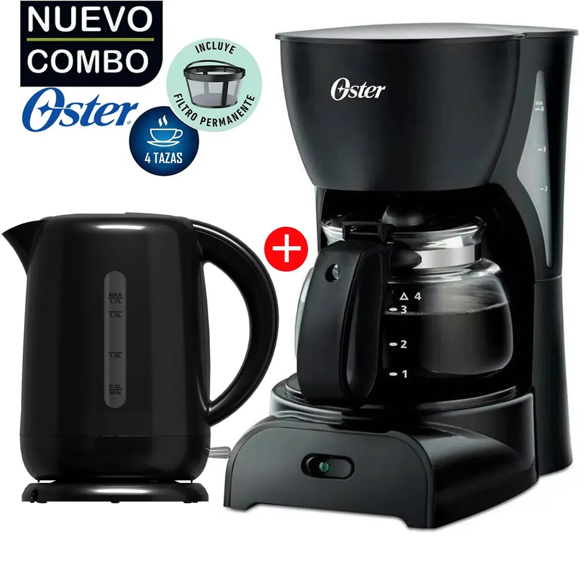 OSTER - Cafetera Oster BVSTDCDR5B De 4 Tazas +Hervidor 3101