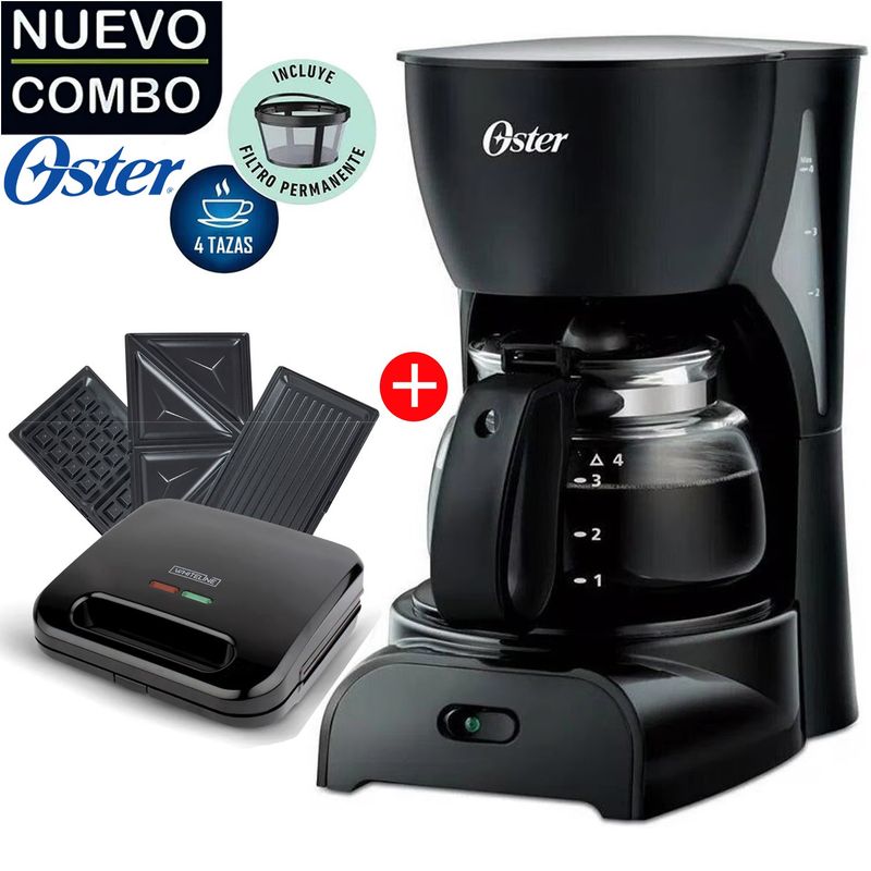 OSTER - Cafetera Oster BVSTDCDR5B De 4 Tazas +Sandwichera