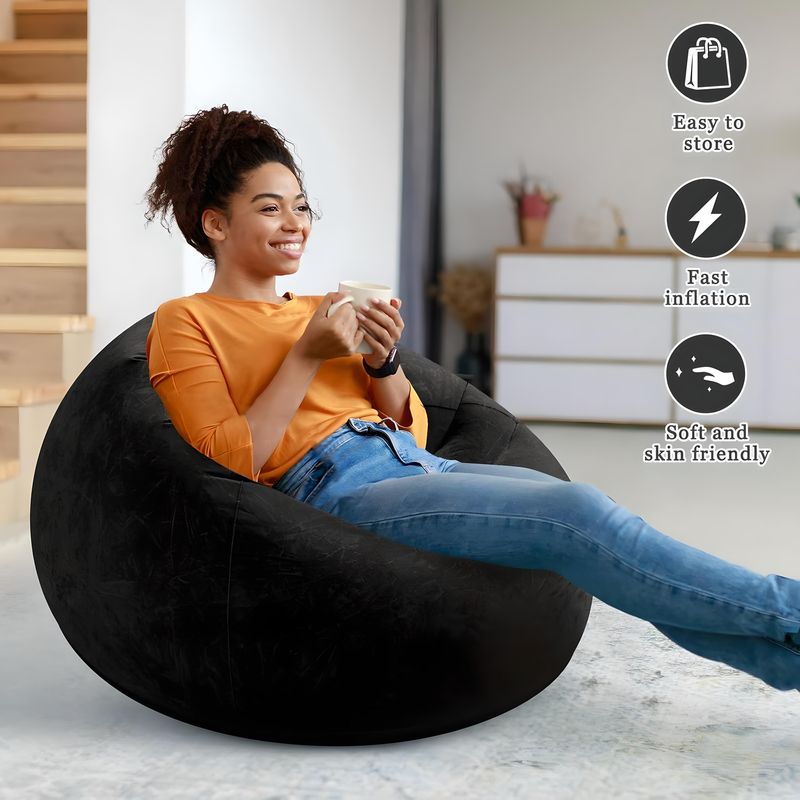 GENERICO - SILLÓN SOFÁ CAMA PUFF CON REPOSA PIES INFLABLE TERRAZA NEGRO