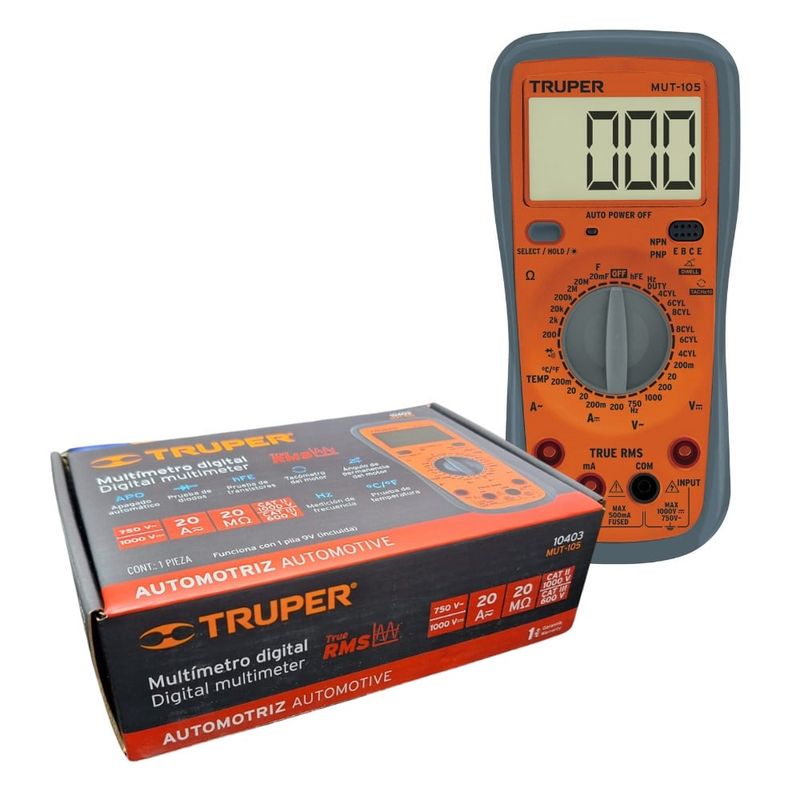 TRUPER - Multimetro Multitester Automotriz Digital Profesional Truper