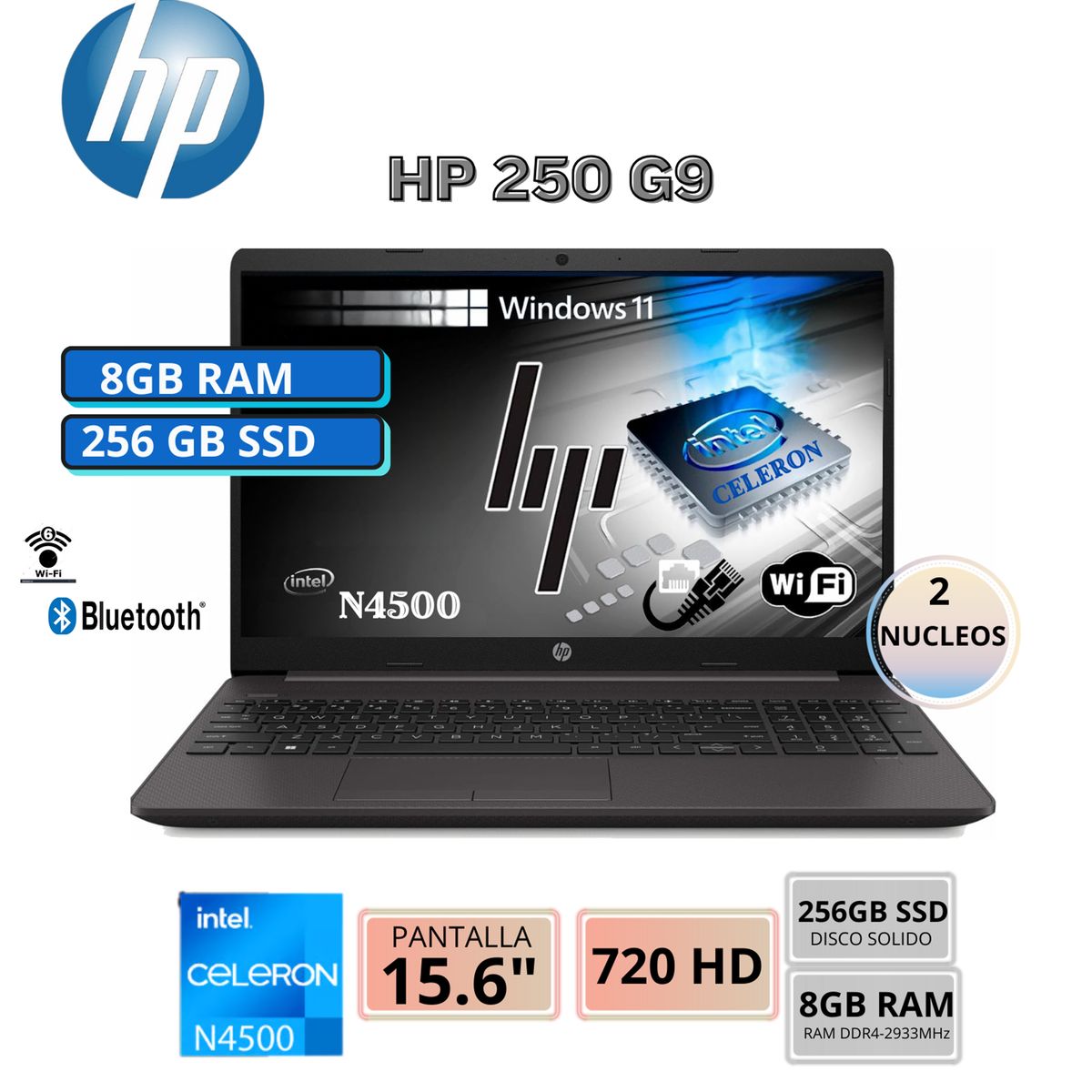 HP - Laptop HP Intel Celeron N4500 Pantalla 15.6" LED SVA HD RAM 8GB SSD 256GB Windows 11 Home