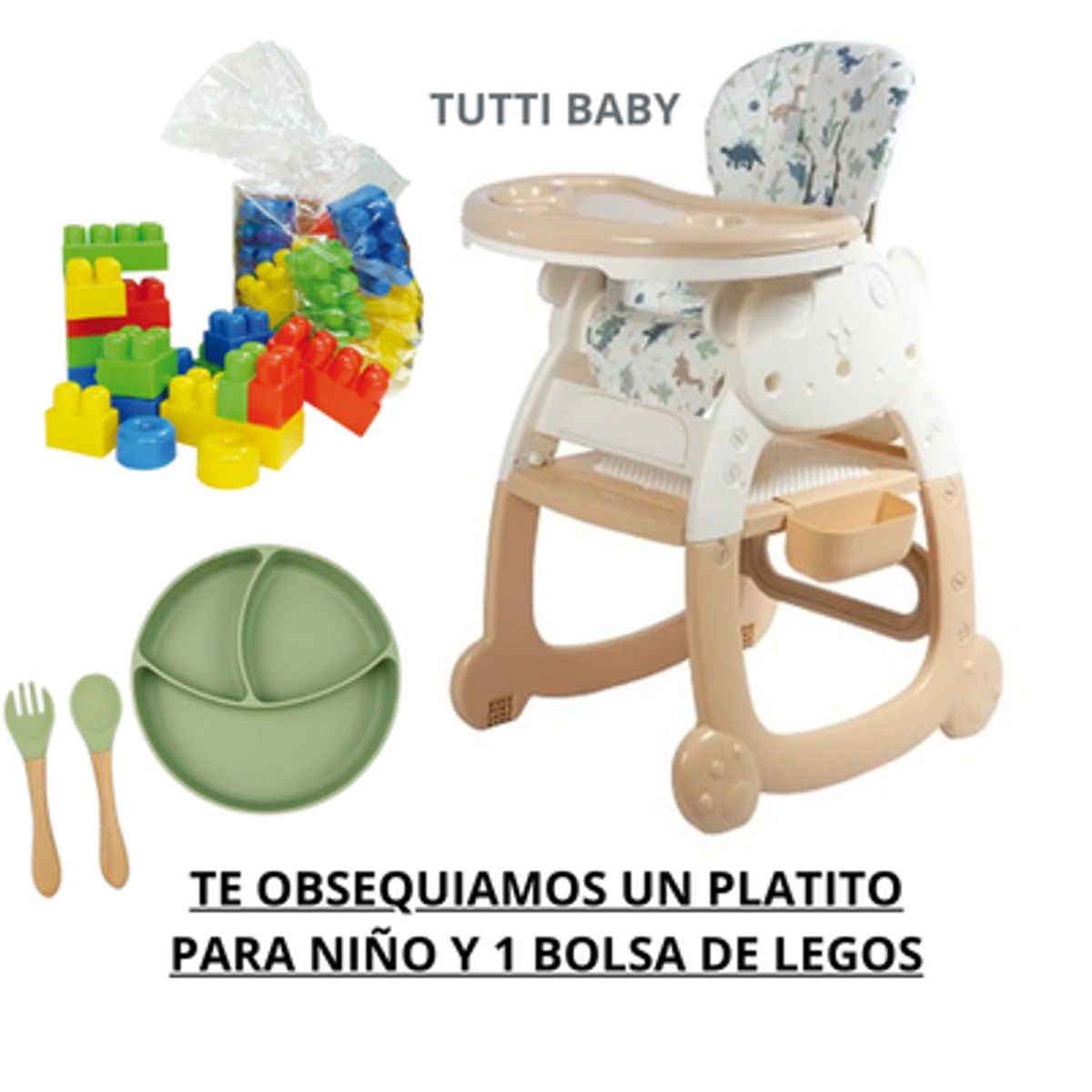 EBABY - SILLA  DE COMEDOR ESCRITORIO  ARTIST 4 EN 1 BEIGE + OBSEQUIO PLATO PARA NIÑO Y 1 BOLSA DE LEGOS
