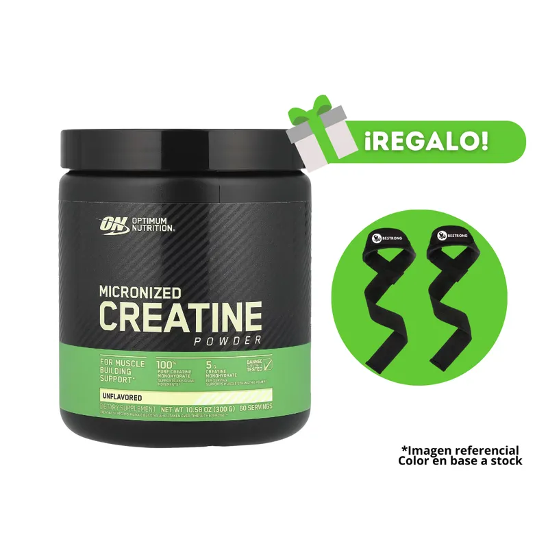 OPTIMUN NUTRITION - CREATINA OPTIMUM NUTRITION MICRONIZADA 300G + STRAPS DE REGALO