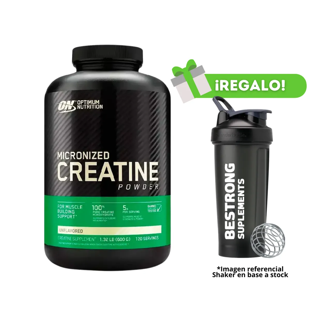 OPTIMUN NUTRITION - CREATINA OPTIMUM NUTRITION MICRONIZADA 600G + SHAKER DE REGALO