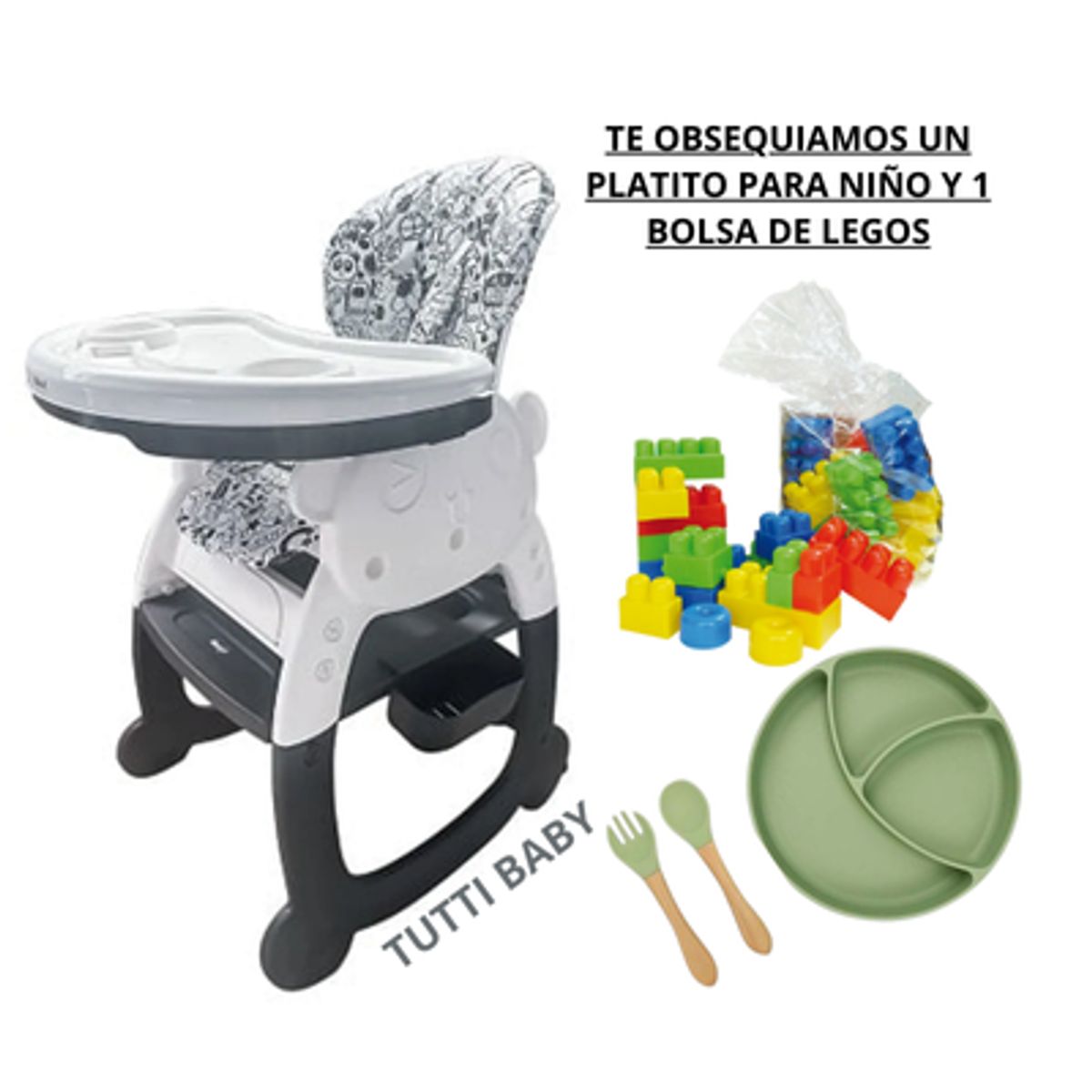 EBABY - SILLA  DE COMEDOR ESCRITORIO ARTIST NEGRO 4 EN 1 + OBSEQUIAMOS UN PLATITO Y 1 BOLSA DE LEGOS