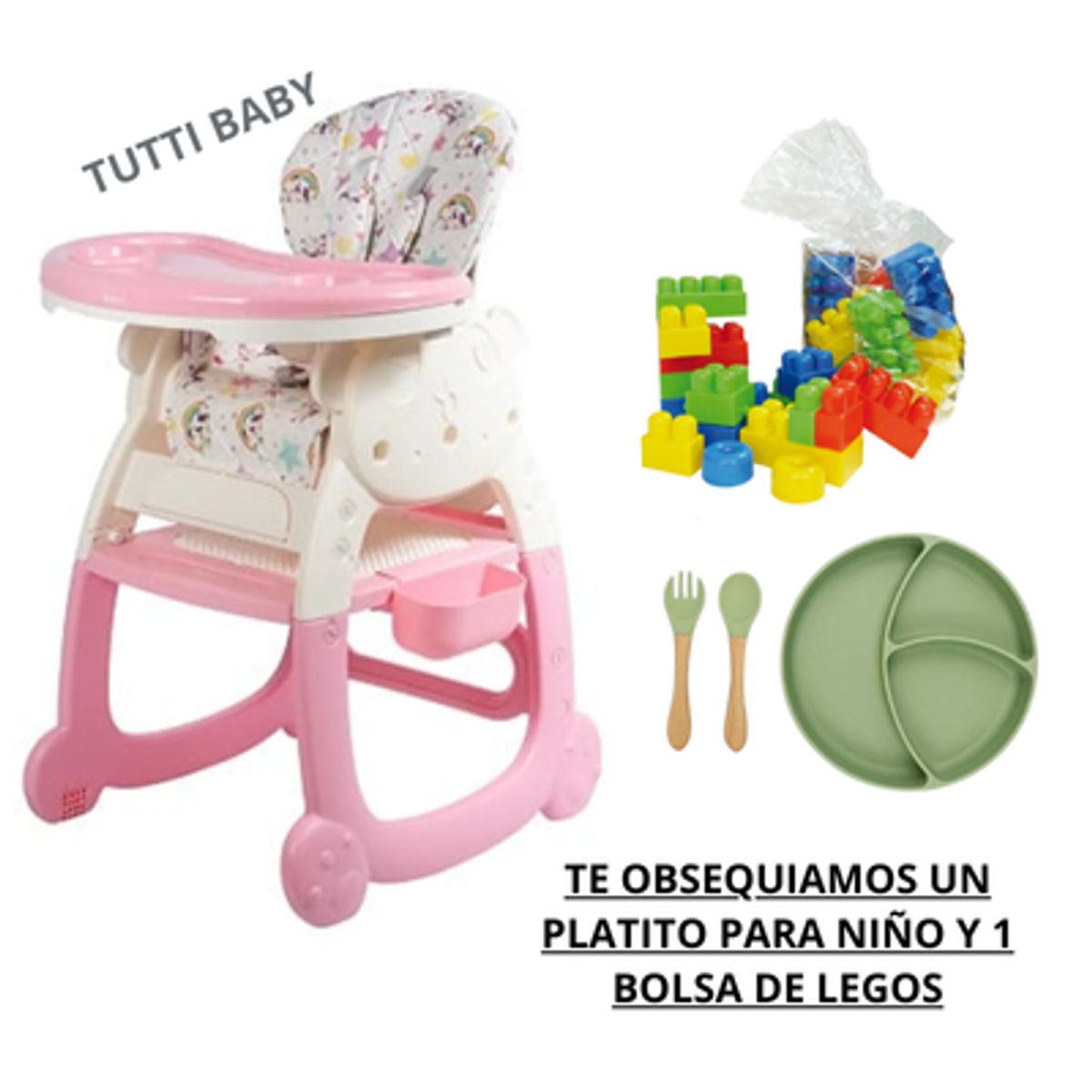 EBABY - SILLA  DE COMEDOR ESCRITORIO ARTIST ROSADO 4 EN 1 + OBSEQUIO PLATITO PARA NIÑO Y 1 BOLSA DE LEGOS