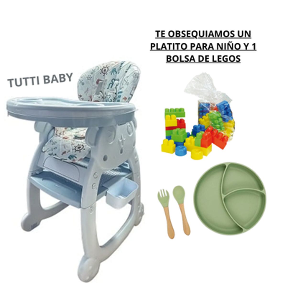 EBABY - SILLA  DE COMEDOR ESCRITORIO ARTIST CELESTE 4 EN 1 + OBSEQUIO 1 PLATITO Y 1 BOLSA DE LEGOS