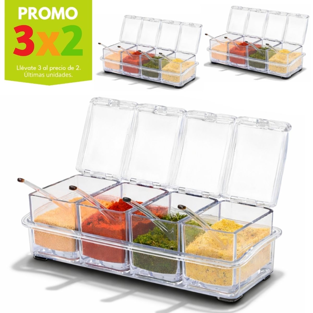 MINARI - Promo 3x2 Condimentero Acrílico con Cucharitas 63A