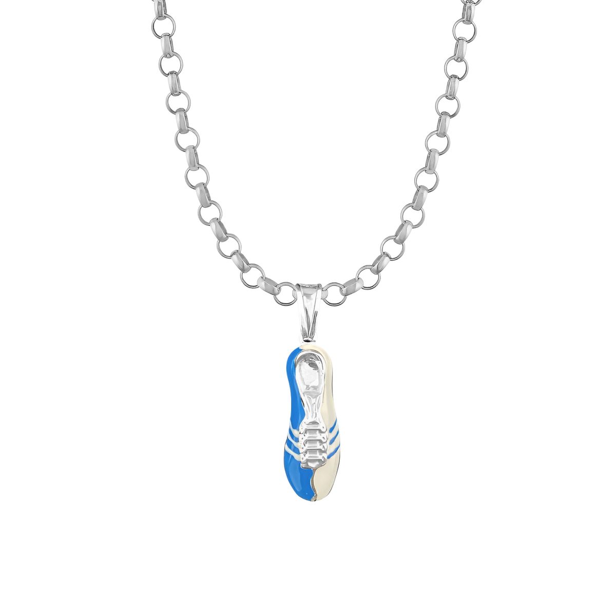 GENERICO - Collar Hombre Chimpunes Zapatilla Fútbol Celeste Blanco Joya Plata