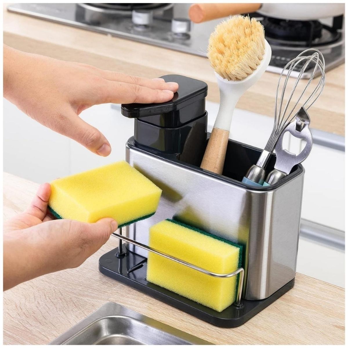 MINARI - Organizador Lavadero con Dispensador Jabón Líquido 3 en 1 R16