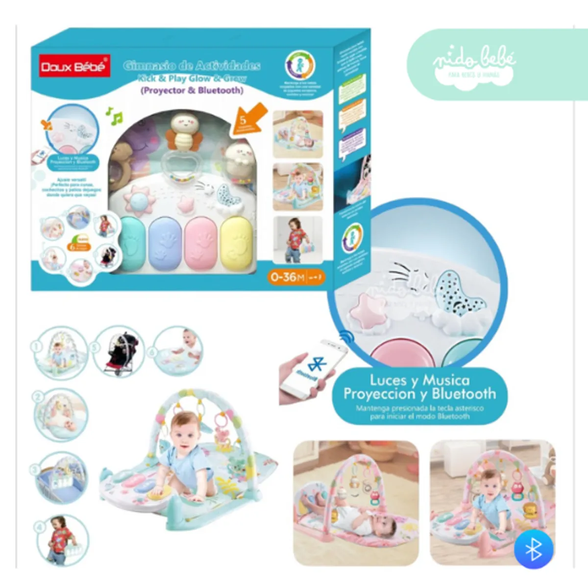 GENERICO - GYM ara bebe modelo piano Doux con Bluetooth celeste