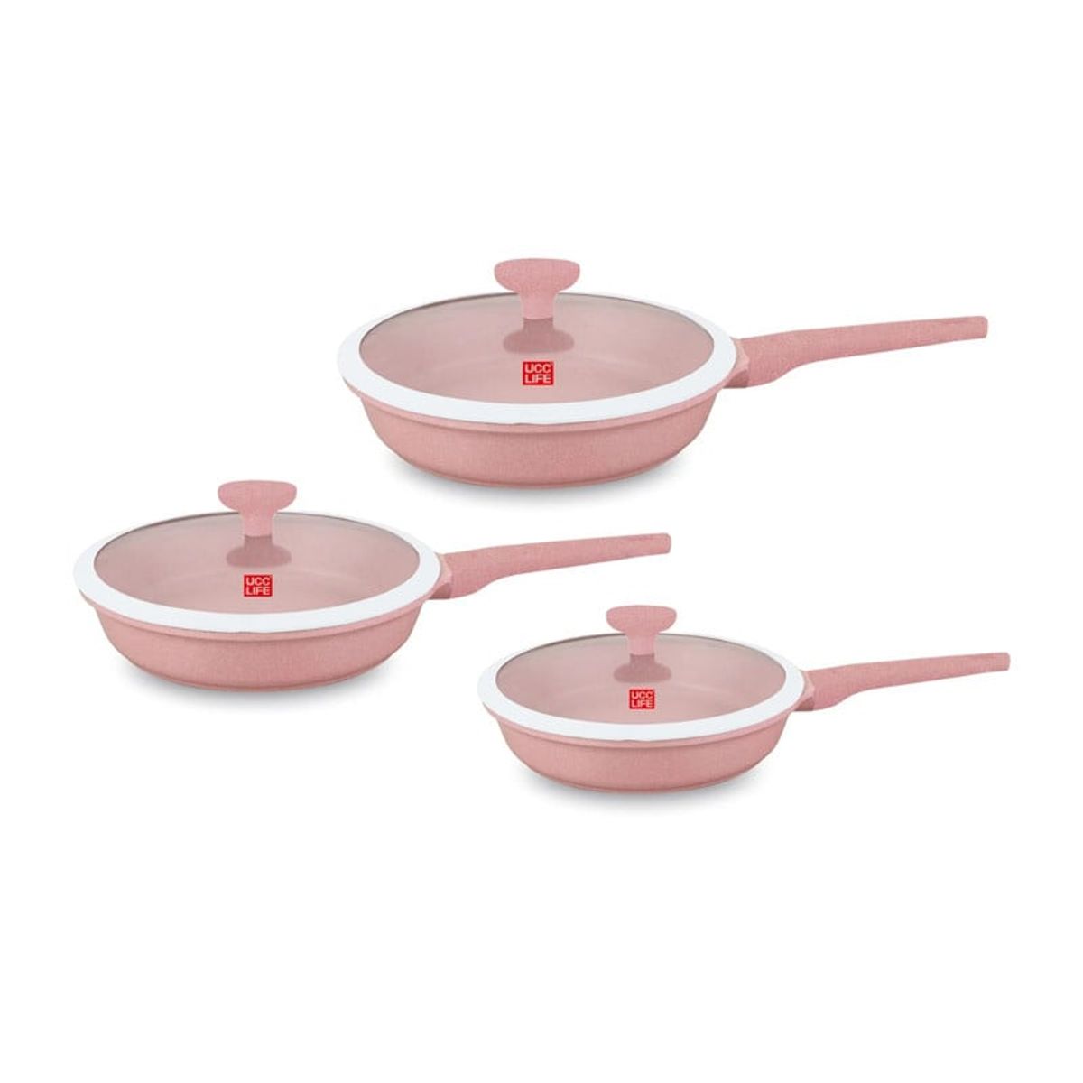 PENTHA - Juego de Sarten Antiadherente con Tapa 20 24 y 28cm Color Rosa