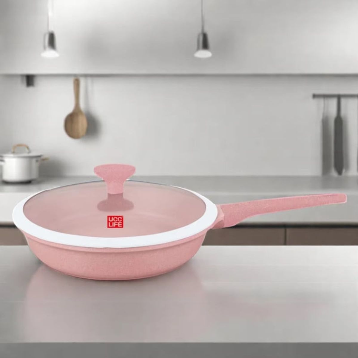 PENTHA - Juego de Sarten Antiadherente con Tapa 20 24 y 28cm Color Rosa