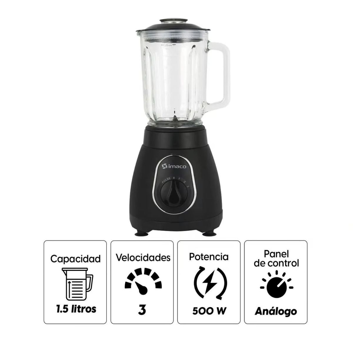IMACO - Licuadora Imaco BLS 5388 con Vaso de Vidrio 500W-Negro