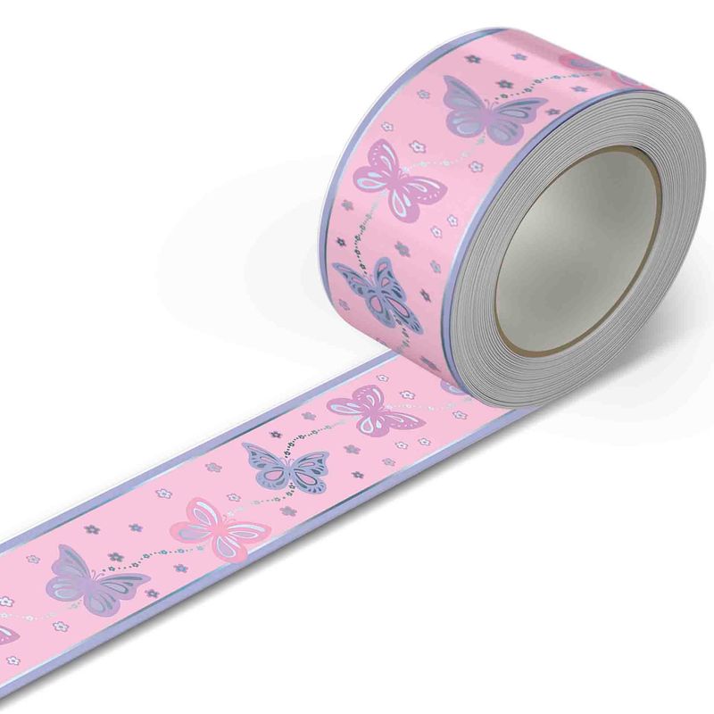 GENERICO - 5.9 mts de Cenefa Infantil autoadhesivo Niña Mariposas Rosa