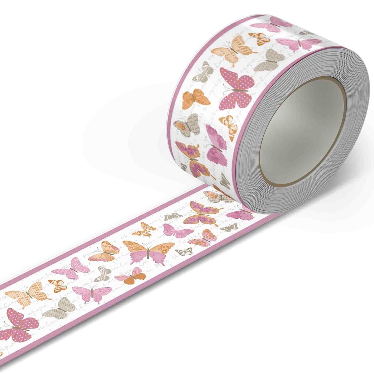 GENERICO - Cenefa Moderna Autoadhesiva  – Blanca de mariposas rosa – 5.92 mts