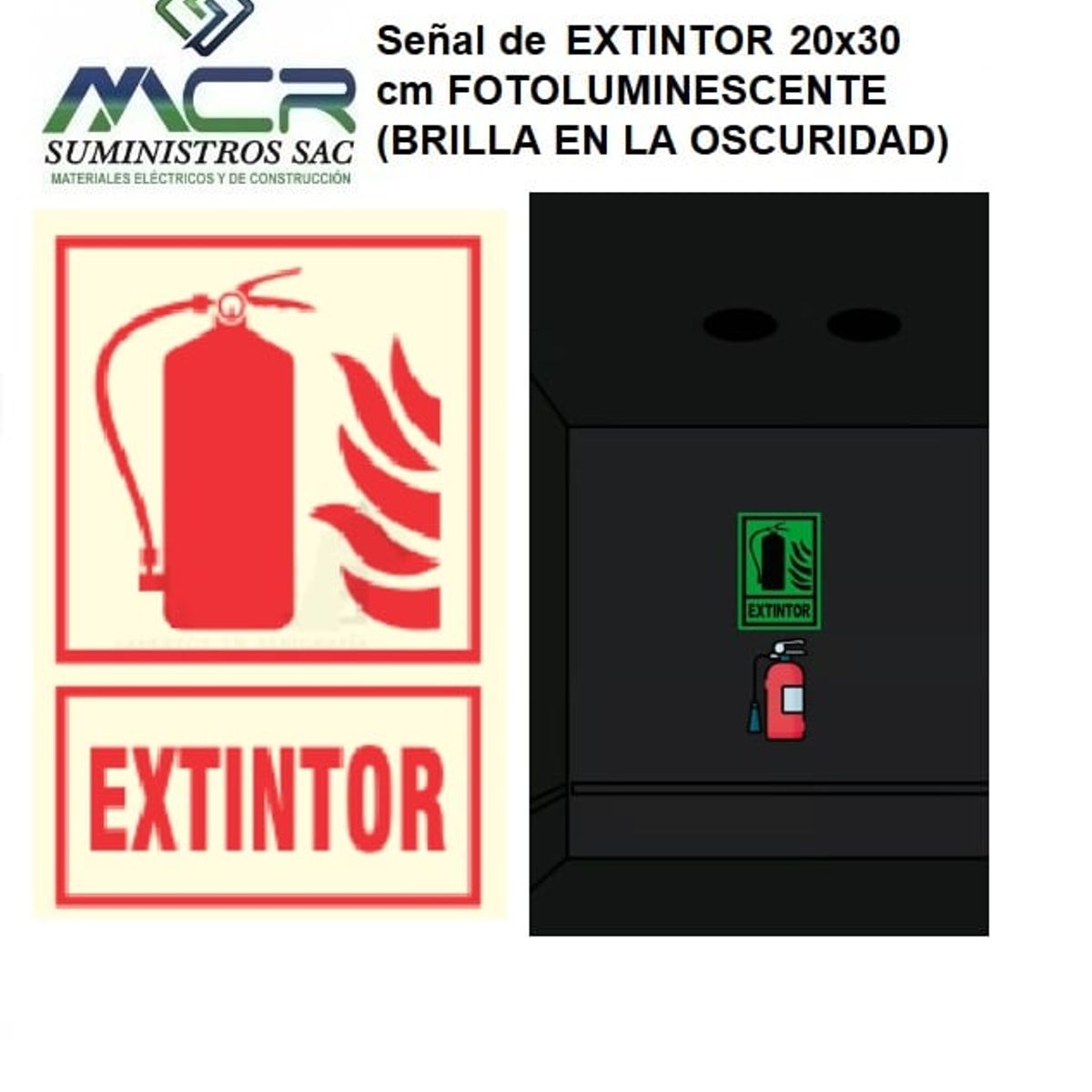 GENERICO - Señal de EXTINTOR 20x30 cm FOTOLUMINISCENTE BRILLA EN LA OSCURIDAD