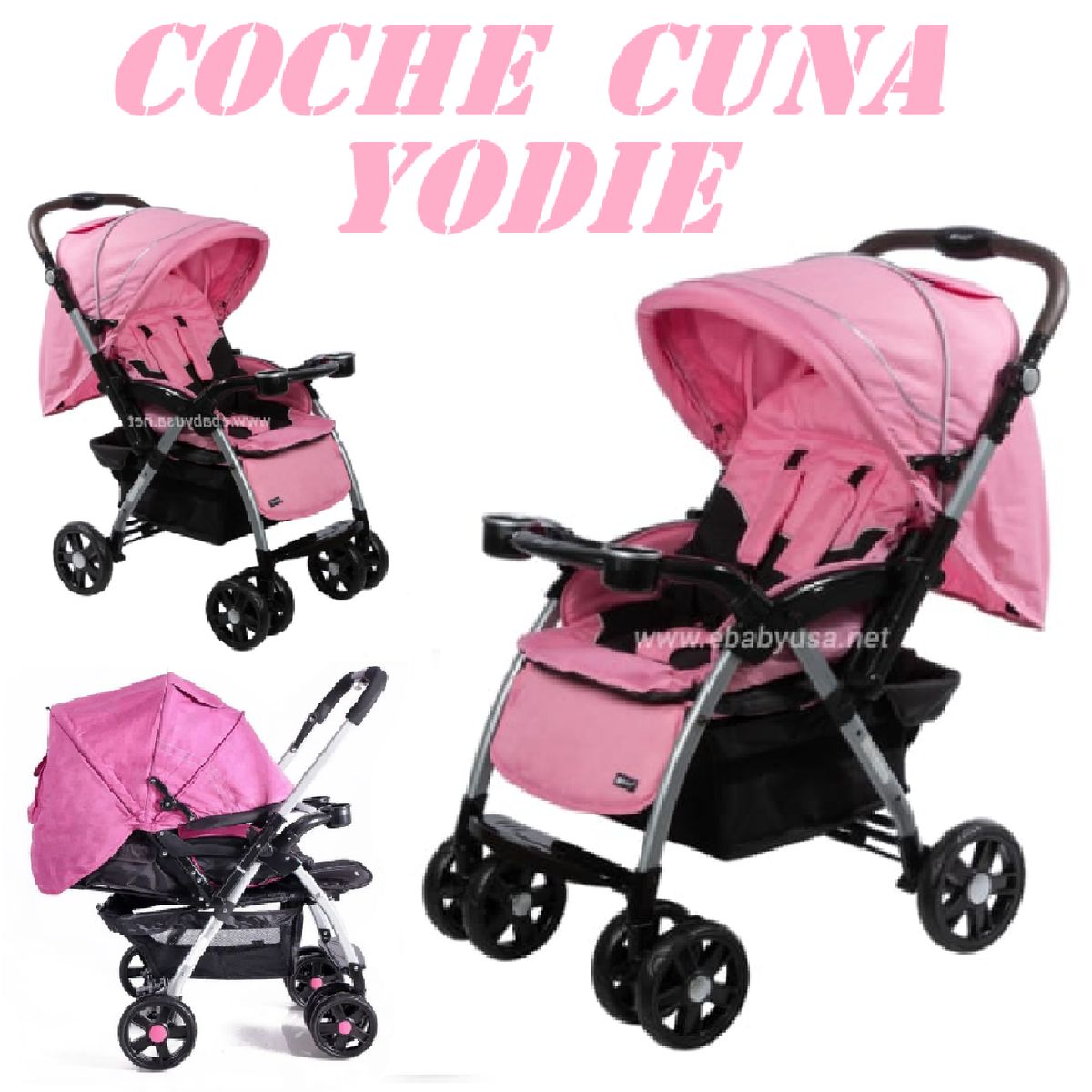 EBABY - Nuevo Coche Cuna Mango Reversible Yodie -Rosa