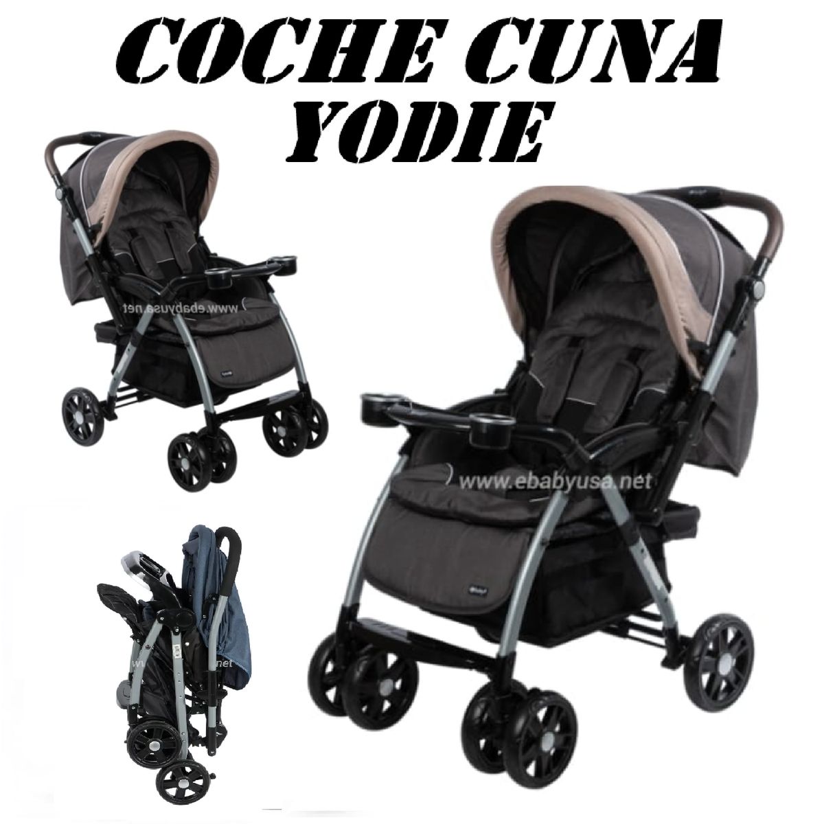 EBABY - Nuevo Coche Cuna Mango Reversible Yodie -Negro