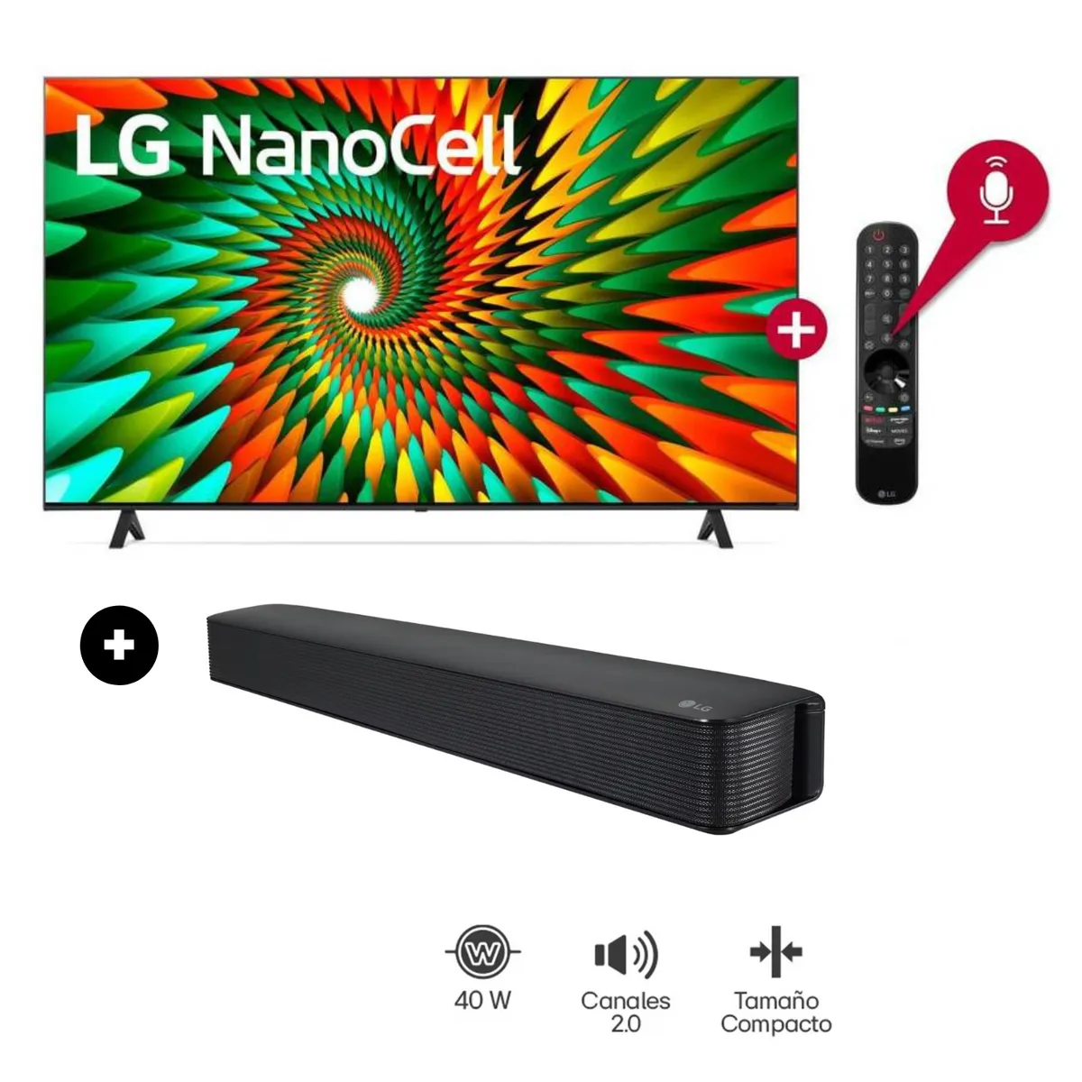 LG - Televisor LG NanoCell 65” 4K Smart TV con ThinQ AI 65NANO77SRA + Soundbar LG