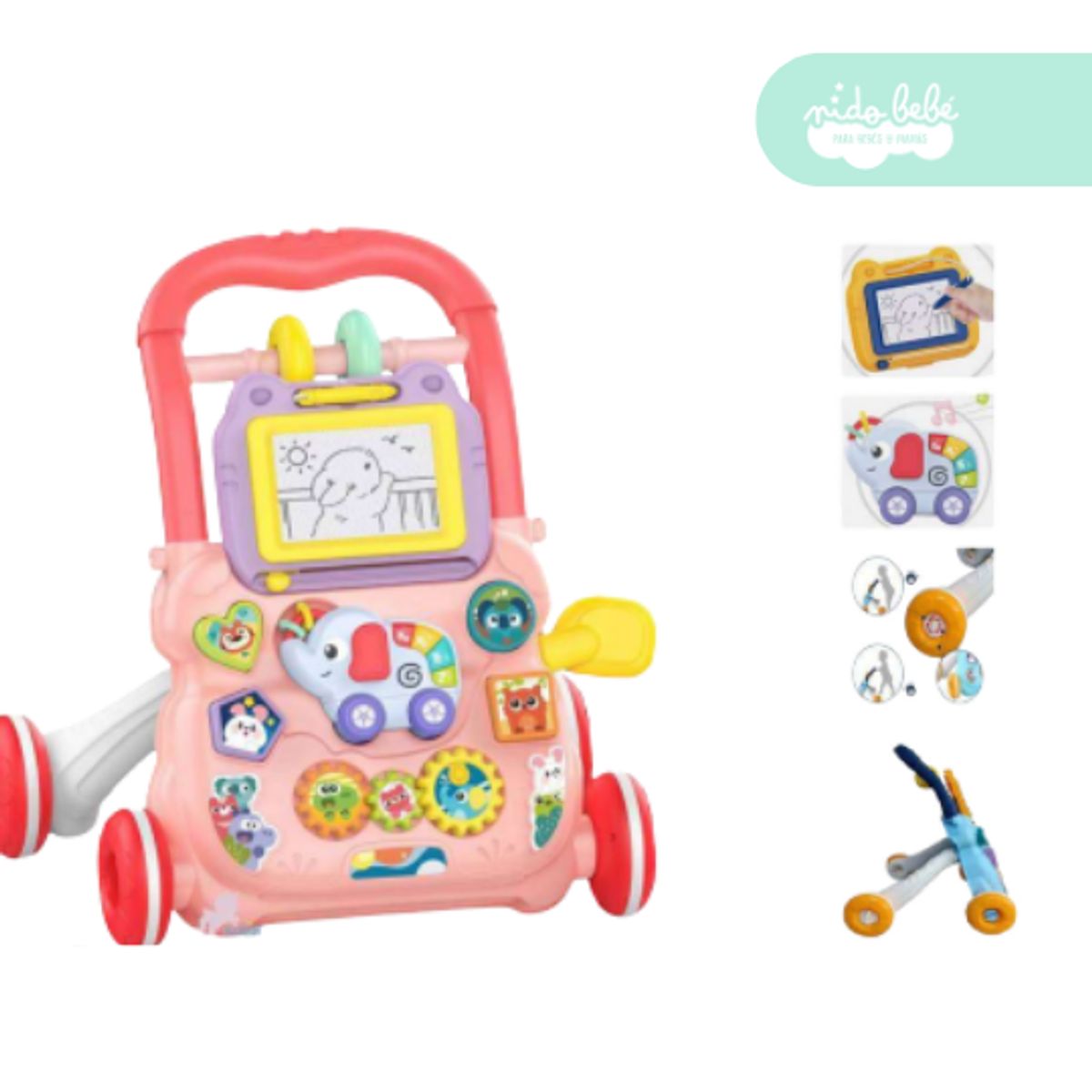 GENERICO - Caminador para bebe con pizarra elefante rosado