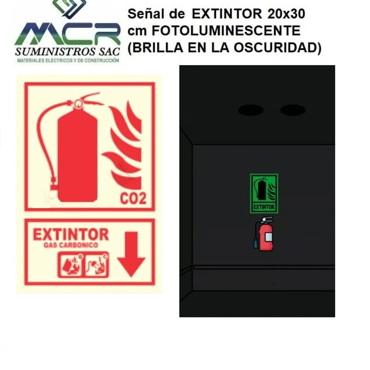 GENERICO - Señal de EXTINTOR 20x30 cm FOTOLUMINISCENTE BRILLA EN LA OSCURIDAD