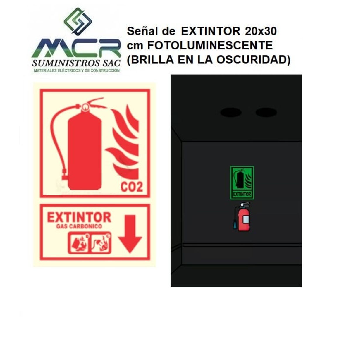GENERICO - Señal de EXTINTOR 20x30 cm FOTOLUMINISCENTE BRILLA EN LA OSCURIDAD
