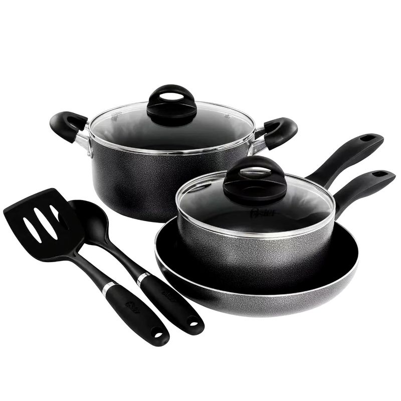 OSTER - Juego de Ollas aluminio antiadherente 7 piezas Clairborne Oster gris