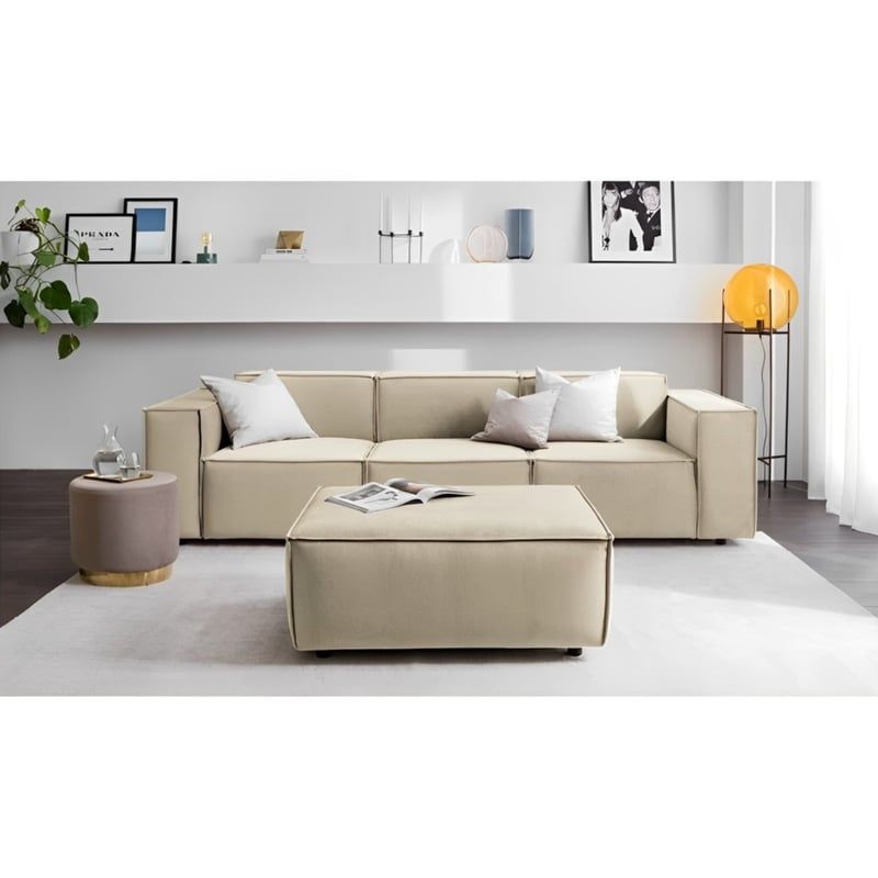 GENERICO - SECCIONAL MIA 3 CURPOS + 1 BANQUETA -TELA  ANTI FLUIDO - BEIGE