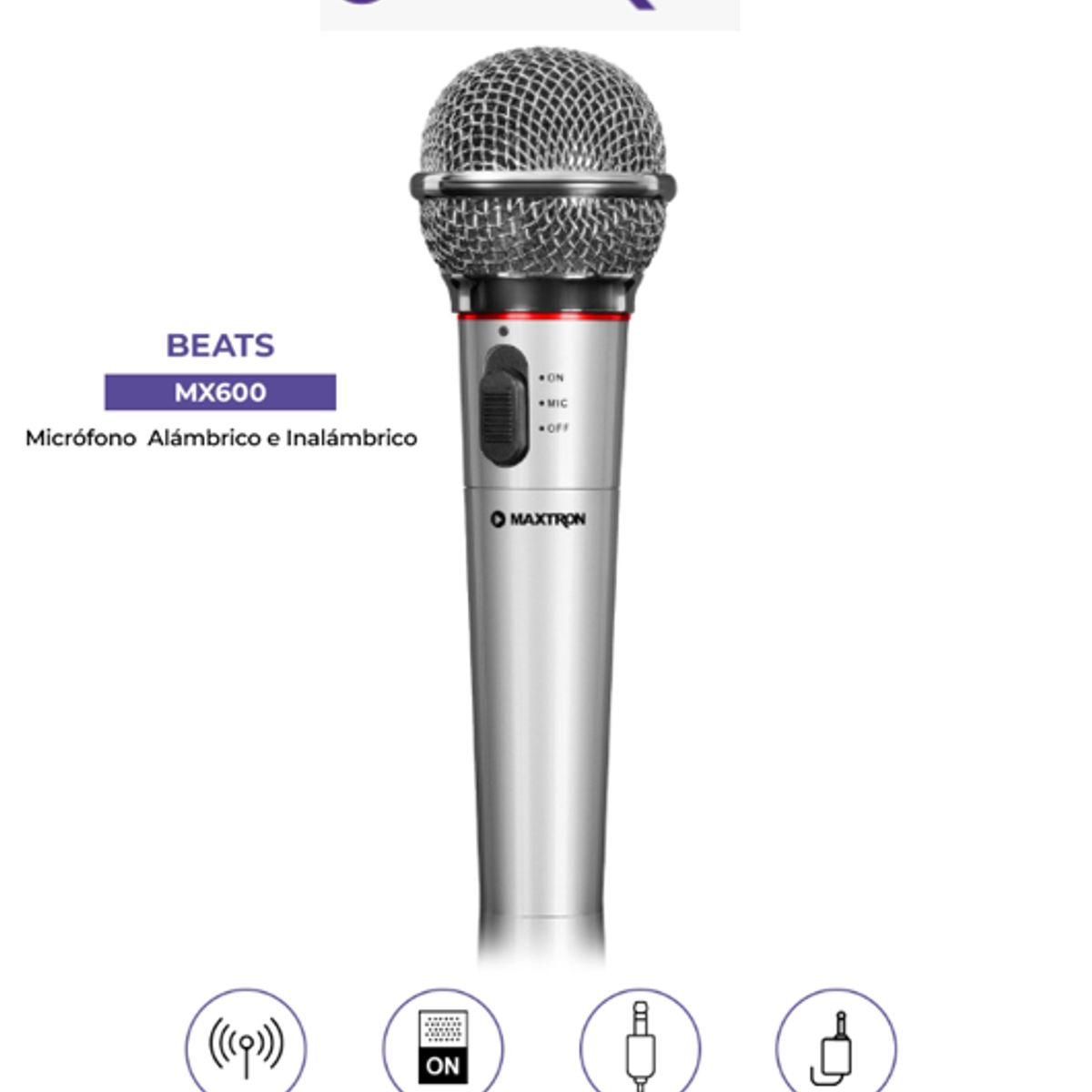MAXTRON - Micrófono BEATS ALUMINUM MX600 Cable 2 5M+Wifi MAXTRON