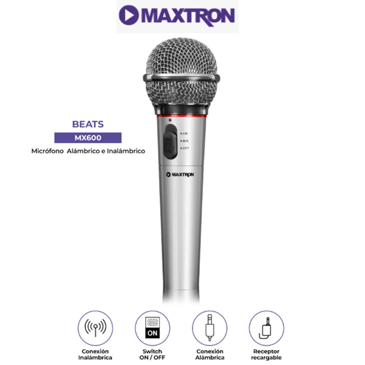 MAXTRON - Micrófono BEATS ALUMINUM MX600 Cable 2 5M+Wifi MAXTRON