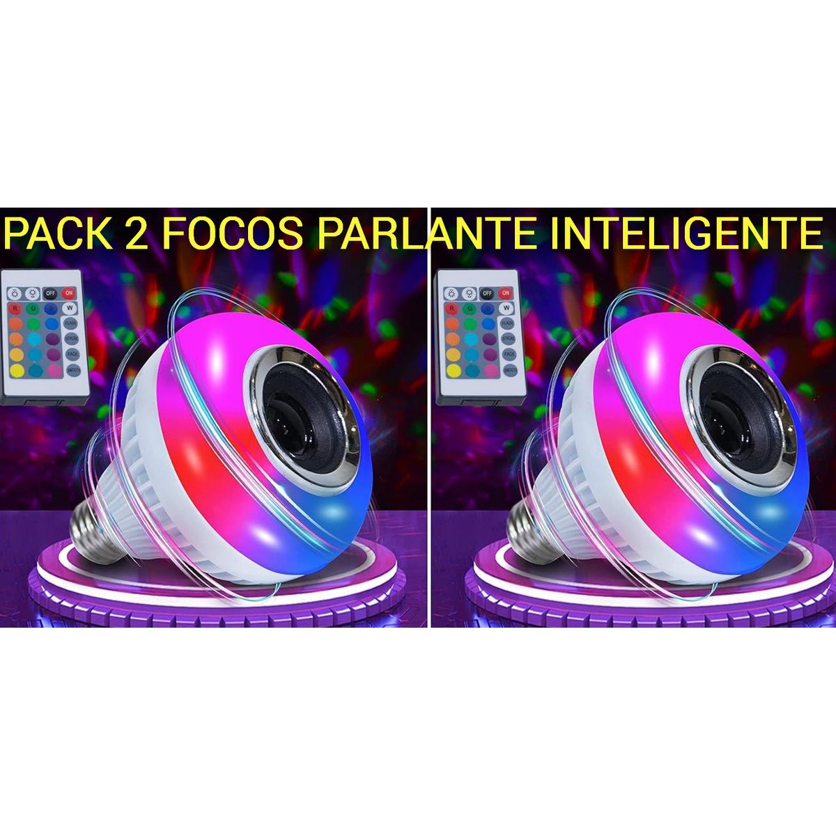 GENERICO - 2 FOCOS LED PARLANTE MUSICAL INTELIGENTE BLUETOOTH MULTICOLOR CON CONTROL