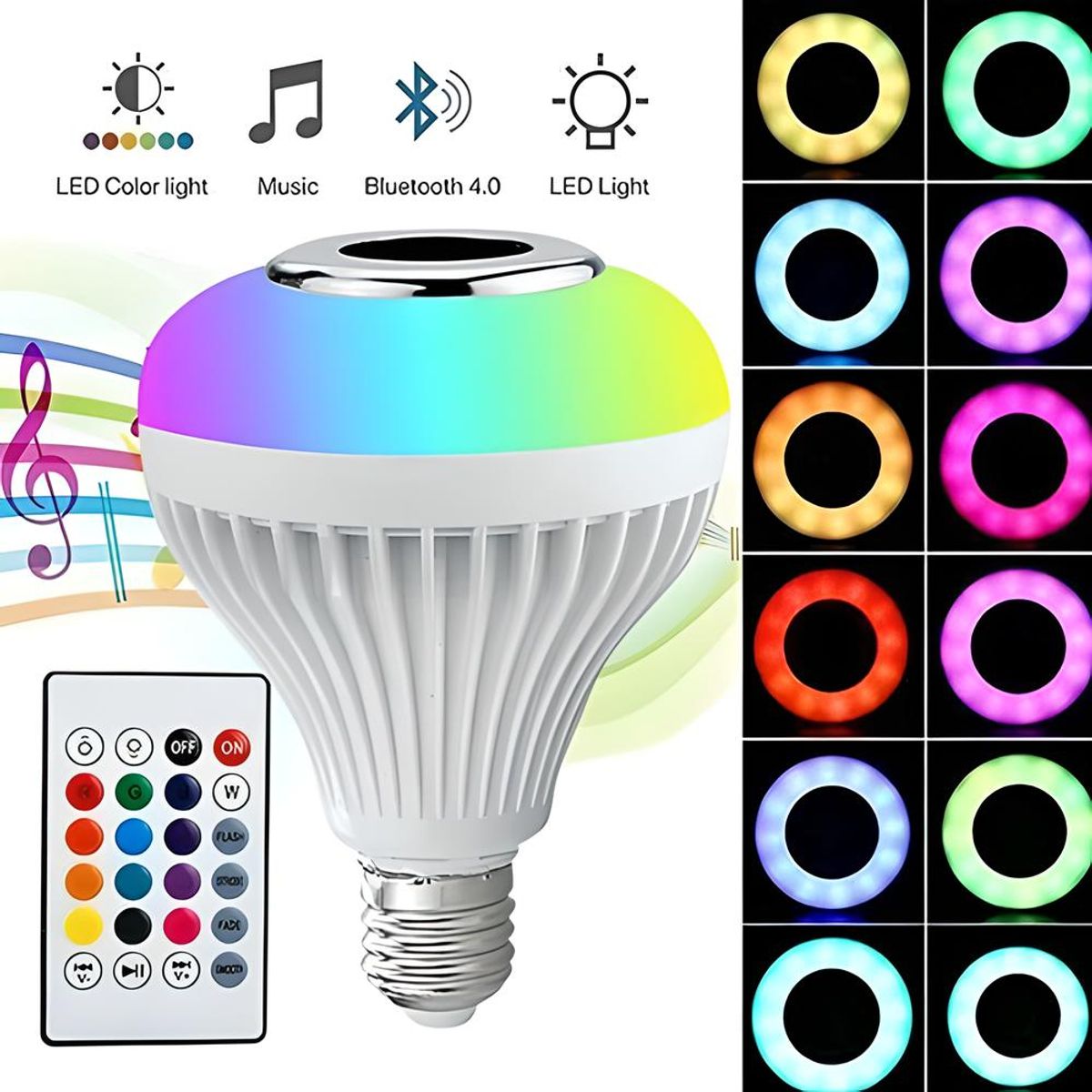 GENERICO - 2 FOCOS LED PARLANTE MUSICAL INTELIGENTE BLUETOOTH MULTICOLOR CON CONTROL