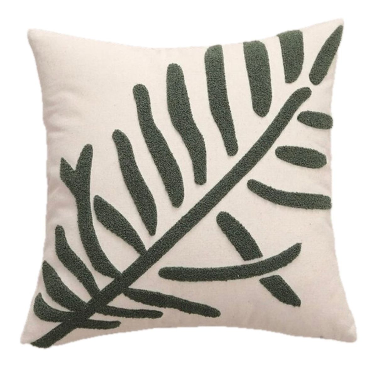 GENERICO - Cojín de lino beige Aesthetic Leaves green